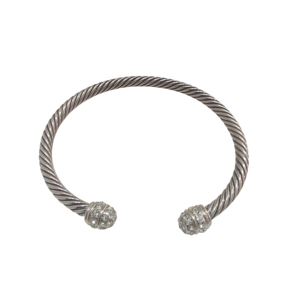 Sparkling Crystal Cuff Bangle Bracelet Silver Rose Gold Tone Twisted Cable